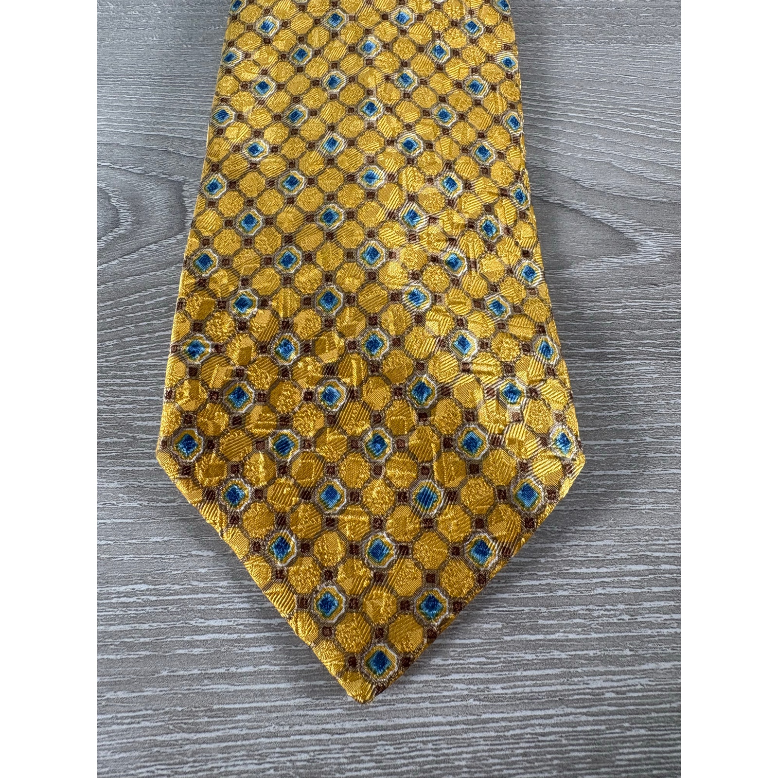 Ermenegildo Zegna Yellow Blue Geometric Men's Silk Tie Necktie- Italy- Euc